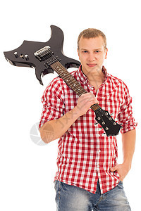 年轻音乐家配吉他金属音乐会摇杆男性独奏旋律音乐玩家牛仔裤艺术家图片