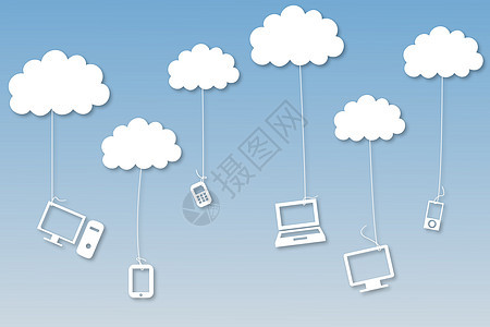 云层挂起的媒体装置笔记本屏幕技术监视器计算云计算药片细绳平板计算机图片