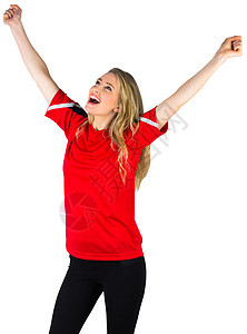 红红色的加油足球球迷支持者女性活力杯子欣快感世界观众喜悦获奖运动图片