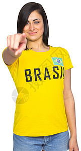 穿胸罩T恤的漂亮的足球球迷支持者观众活力运动黄色世界扇子杯子影棚女士图片