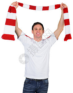 白装足球球迷观众扇子世界条纹男性杯子运动球衣影棚红色图片
