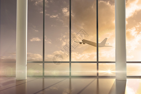 飞机插图日出时空飞机飞越窗口阳光日出天空计算机机场绘图出港出发区飞机旅游背景