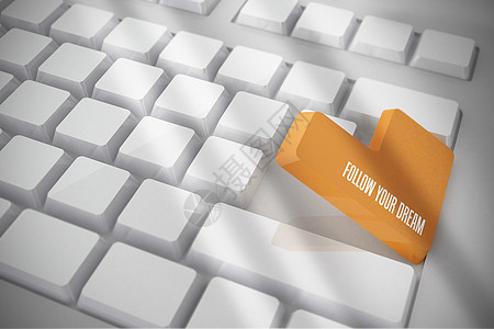 在白键盘上跟着你的梦想 用橙键技术电脑钥匙留言起重动机计算白色计算机橙子图片