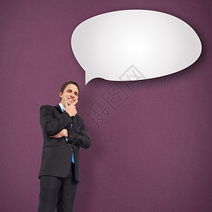商务人士触摸下巴的混合思维形象职业演讲商务商业数字说话空白计算机快乐人士图片