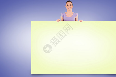 漂亮的黑褐色显示卡的复合图像数字推介会黄色女士广告牌微笑女性海报棕色头发图片