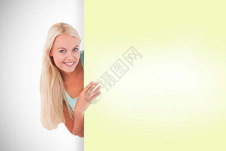 漂亮金发露卡的复合图像插图推介会金发女郎广告牌广告浅色黄色绘图女士床单图片