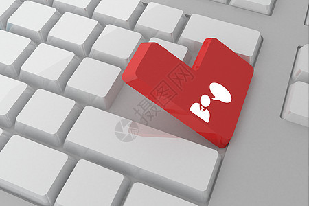 商务人士的复合形象和关键词上的言论泡沫红色键盘计算绘图起重钥匙领带白色话框商务图片