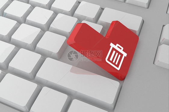 在密钥上垃圾桶的复合图像计算绘图红色钥匙计算机键盘起重白色技术电脑图片