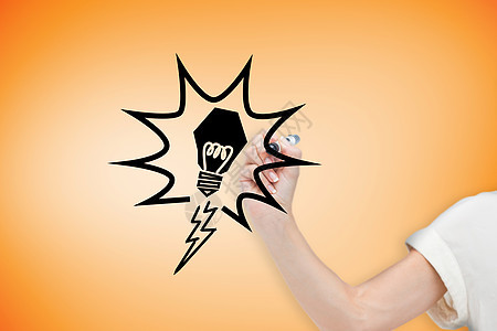 商业女画灯泡的复合图象插图绘画绘图涂鸦专注橙子写作商务计算机创新图片