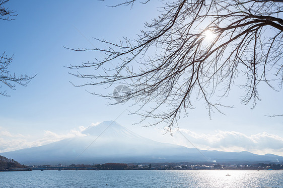 从川口谷湖来的fujisan火山公吨天空公园顶峰反射风景旅行图片