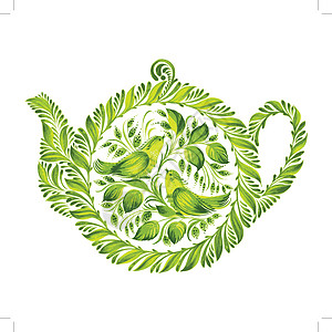 装饰品药草茶壶涂鸦插图叶子植物水彩卡通片作品树叶夫妻民间图片