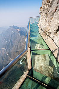 中国天门山石头国家悬崖水平蓝色风景栅栏游客旅行途径图片