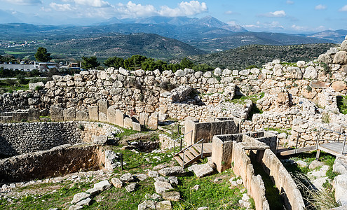 Mycenae 希腊考古遗址旅游纪念碑青铜墙壁艺术木马王朝旅行微型机岩石图片
