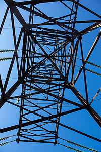 电镀活力桁架工业桅杆框架天空电缆紧张电压蓝色图片