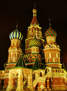 俄罗斯莫斯科 瓦西里教堂 夜间神圣的圣洁之夜游客红色教会正方形观光全景大教堂纪念馆宗教天际图片