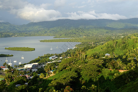 斐济Vanua Levu岛和Nawai岛码头蓝色帆船海岸情调异国胰岛海洋天空热带图片