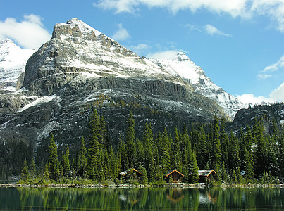 加拿大不列颠哥伦比亚省约霍国家公园奥哈拉湖国家高山高原公园松树冰川天空树木反射风景图片
