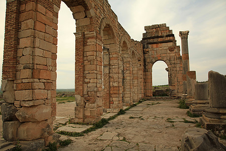 Volubilis 火山卷废墟遗产挖掘文化历史性旅游纪念碑论坛历史柱子图片