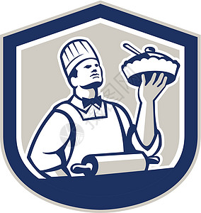 厨师炊事控股馅饼波峰面包师糕点盘子帽子插图滚筒工人男人图片