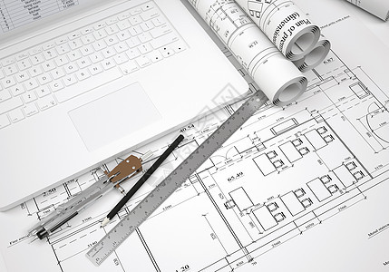绘画和笔记本电脑蓝图工程文档房子统治者项目窗户工程师建筑铅笔图片