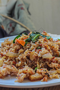 泰国食品公司美食营养餐厅蔬菜洋葱油炸午餐香料宏观猪肉图片