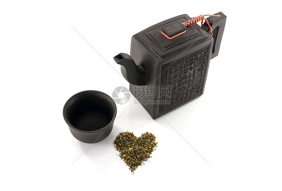 麻茶壶茶杯和清茶图片