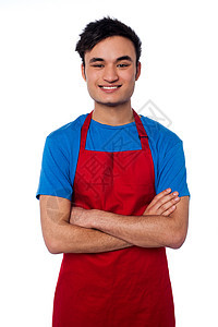 英俊的厨师装扮着横穿双手双臂商业快乐冒充工作男性厨房专家餐饮食物图片