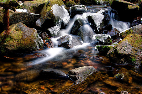 小型瀑水细节溪流荒野公园岩石旅行苔藓木头叶子天堂石头图片