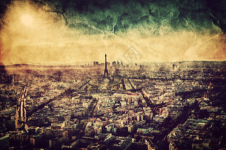 巴黎 日落时法国的巴黎 对地标的空中观察图片