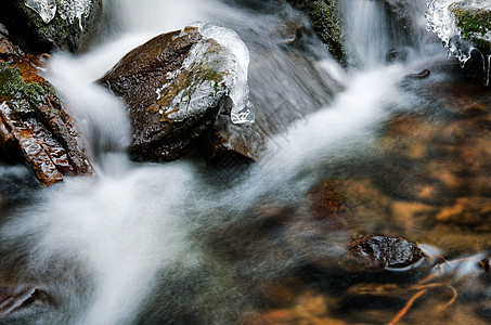 小型瀑水细节荒野溪流叶子石头天堂植物风景苔藓旅行岩石图片