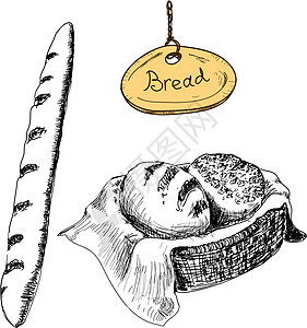 Bread 矢量手绘插图集糕点烘烤木刻蚀刻绘画面包面粉厨房收藏大麦图片