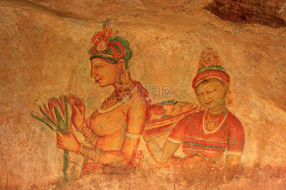 斯里兰卡Sigiriya墙壁绘画女性岩石数字公主们女士画廊壁画公主图片