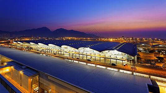 香港机场日落运输景观蓝色地标建筑学交通运动踪迹天空市中心图片