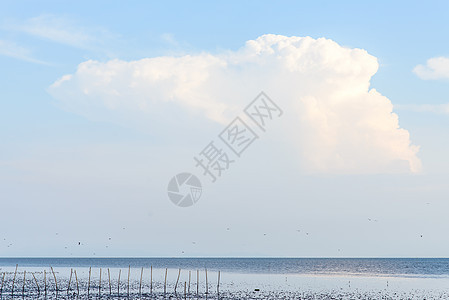 蓝天和蓝海辉煌幸福射线蓝色戏剧性全景天空日光晴天编队图片