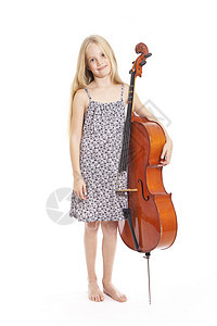 身着服装和大提琴的少女女性白色青年细绳孩子爱好幸福喜悦音乐会女孩图片