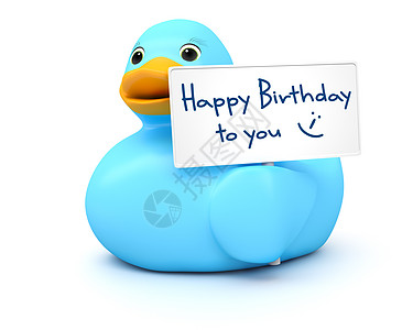 蓝鸭 带生日快乐牌的蓝鸭背景图片