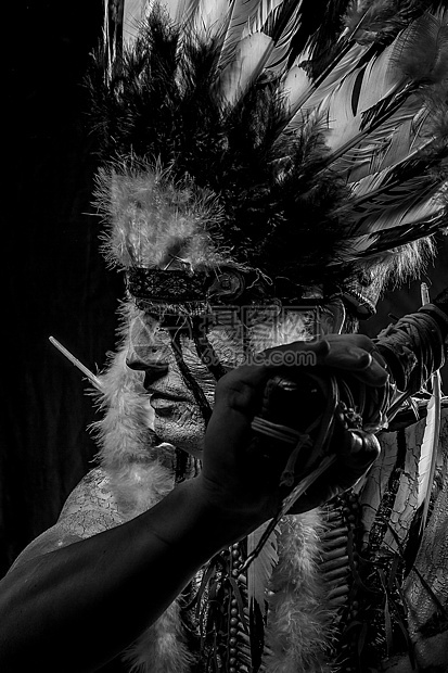 勇士 日落时的美洲土著王权女士男人荒野历史衣服羽毛部落文化裙子图片