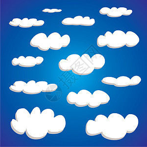 白手在蓝色天空矢量插图集上绘制云彩图片