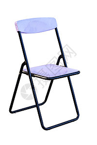 旧折叠椅野餐古董剪刀黑色紫色座位家具金属白色背景图片