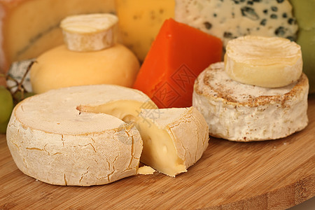 各种奶酪种类木头木板桌子山羊奶制品干酪美味产品小屋奶油图片