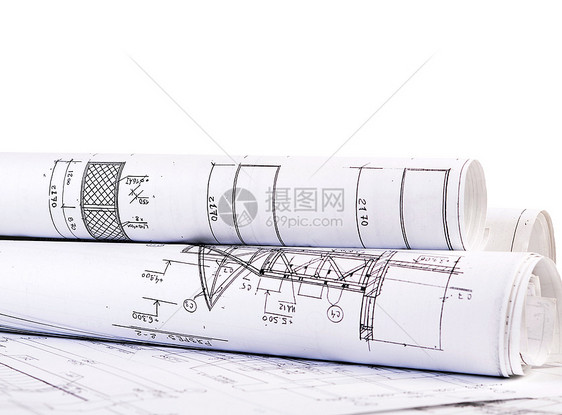 与白色隔离的房屋项目建筑学设计师建筑师工作房子办公室草图打印绘画商业图片