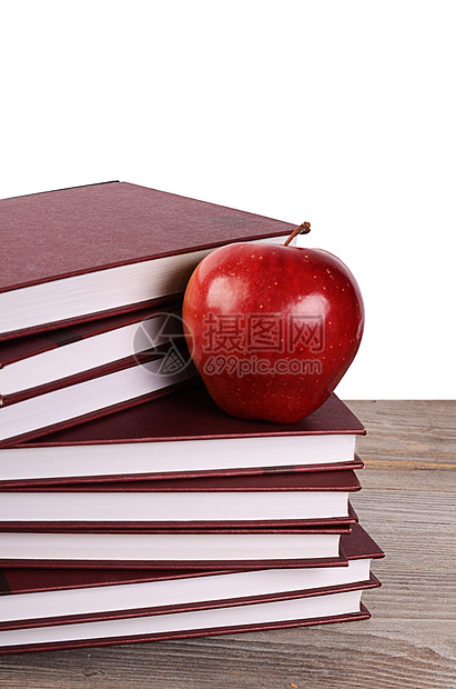 白纸上孤立苹果的书食物图书馆白色课堂红色营养收藏精装学生文学图片