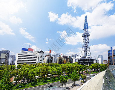 日本城名古屋市中心白天反射地标风景天空场景玻璃市中心公园电视蓝色图片