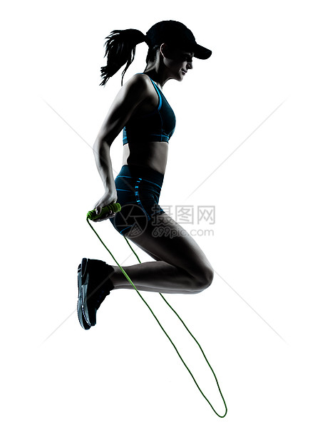 女跑者慢跑者跳跳绳运动练习背光训练健身房视图跳绳运动装简介阴影图片
