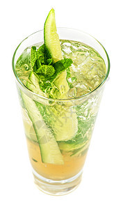加黄瓜鸡尾酒叶子糖浆玻璃柠檬拉丁反射热带美食酒精草本植物图片