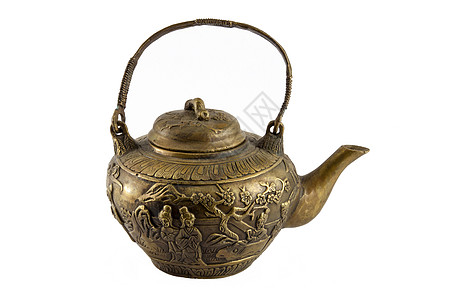 孤立的老古董 中国青铜茶壶处理图片
