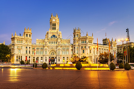 马德里cibeles广场狮子场景邮政喷泉跑步建筑学办公室蓝色首都通讯图片