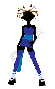 艺伎女孩插画剪影艺妓白色高跟鞋女性蓝色插图图片