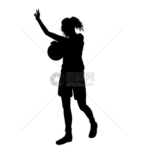 女性篮球玩家 I 说明 Silhouette运动女孩插图团队棕球剪影图片