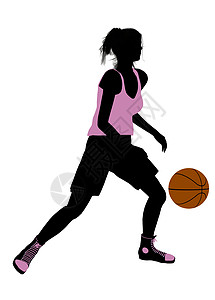 女性篮球玩家 I 说明 Silhouette团队棕球剪影运动插图女孩背景图片